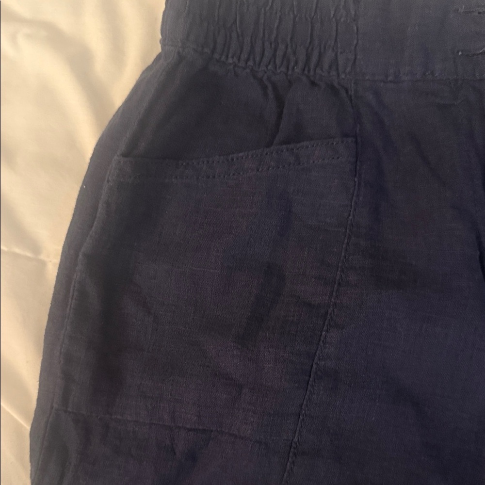 Next Dark Blue Textured Linen-Blend Trousers - Picture 3 of 6